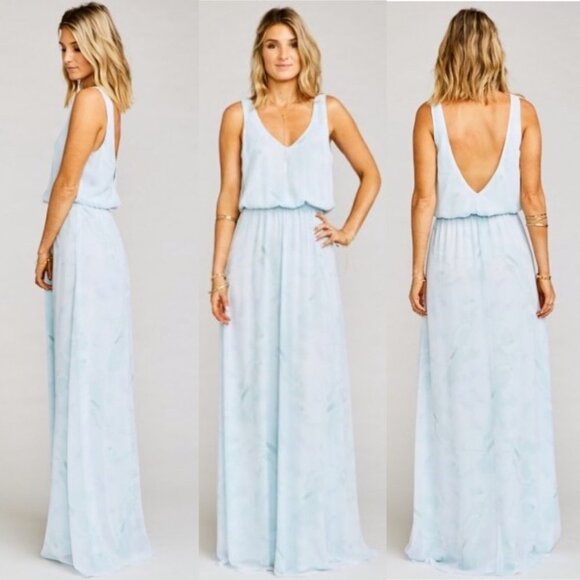 NWT Show Me Your Mumu Kendall Maxi Dress Baby Blue Gown Size XXS Bridesmaid Boho - Picture 2 of 9